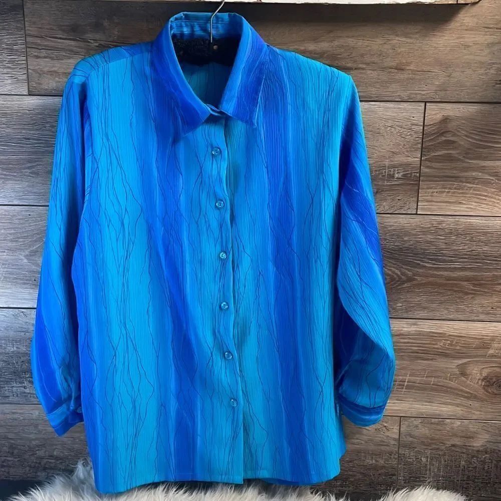 BonWorth Ladies Button Up Blouse, Blue and Purple Ombre,See Description for Size